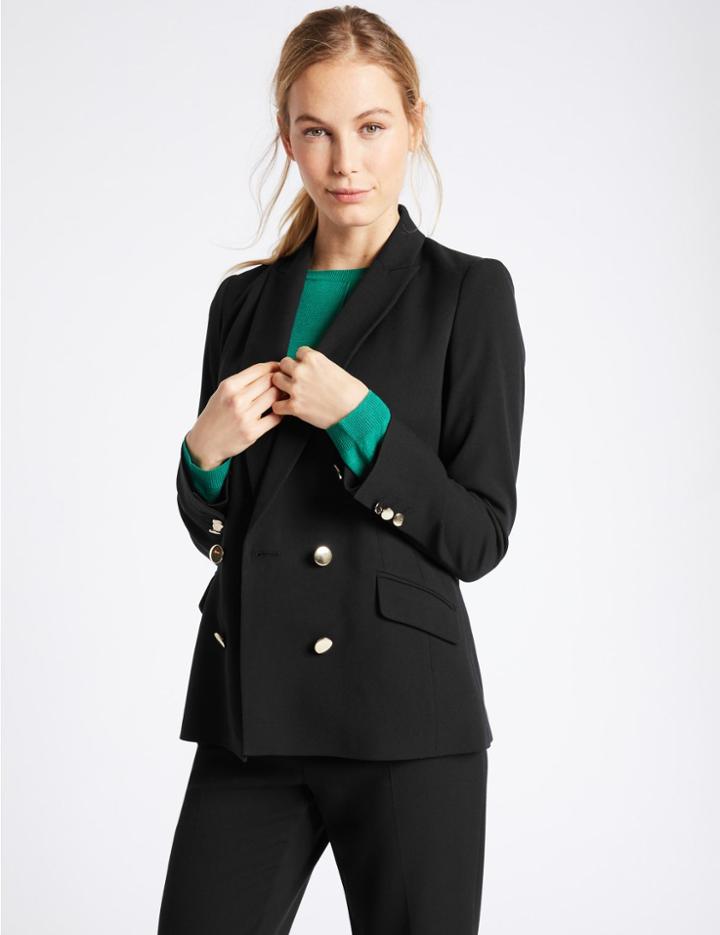 Marks & Spencer Double Breasted Gold Button Jacket Black