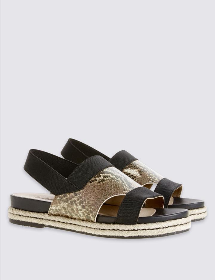 Marks & Spencer Wide Fit Leather Flatform Heel Sandals Natural Mix