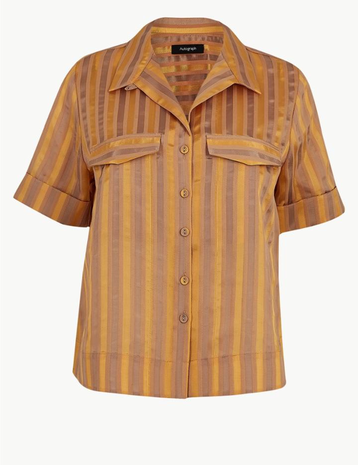 Marks & Spencer Cotton Blend Striped Button Detailed Shirt Multi