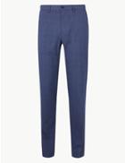 Marks & Spencer Tailored Fit Checked Flat Front Trousers Blue Mix