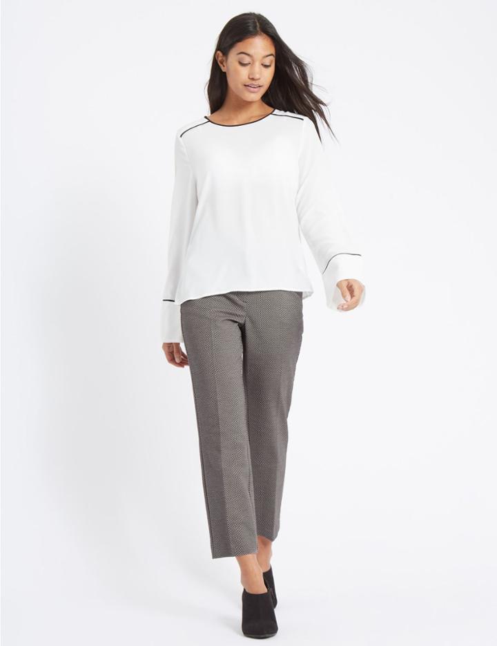 Marks & Spencer Cotton Rich Jacquard Elastic Back Trousers Black Mix