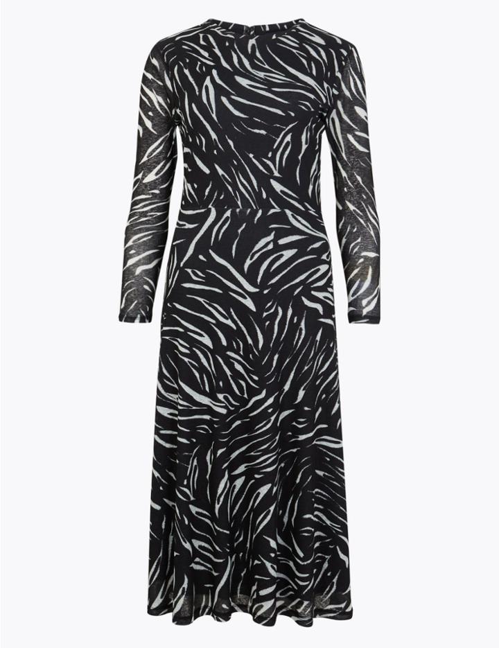 Marks & Spencer Animal Print Jersey Wasited Midi Dress Ivory Mix