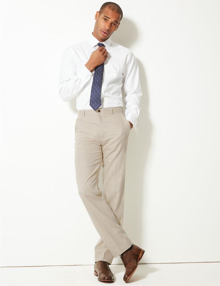 Marks & Spencer Textured Regular Fit Trousers Neutral