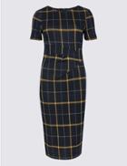 Marks & Spencer Checked Half Sleeve Pencil Dress Navy Mix