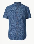 Marks & Spencer Pure Cotton Flower Print Shirt Chambray