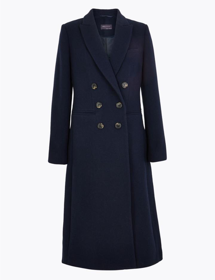 Marks & Spencer Waisted Overcoat Navy