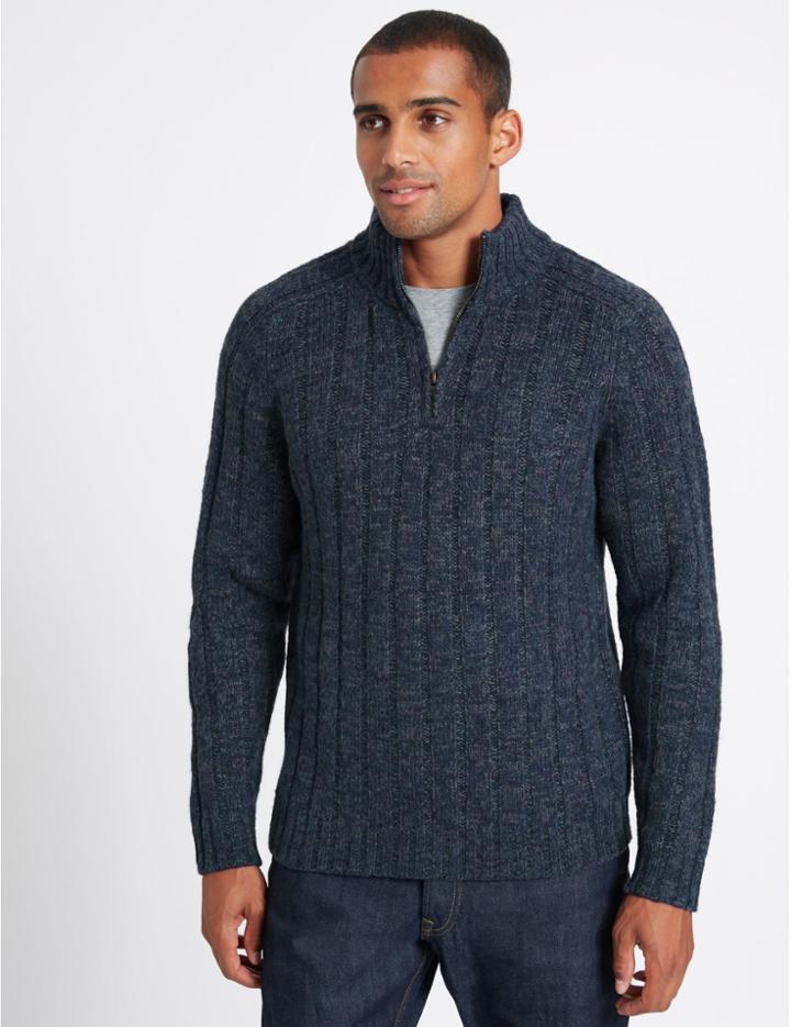 Marks & Spencer Textured Half Zipped Jumper Denim