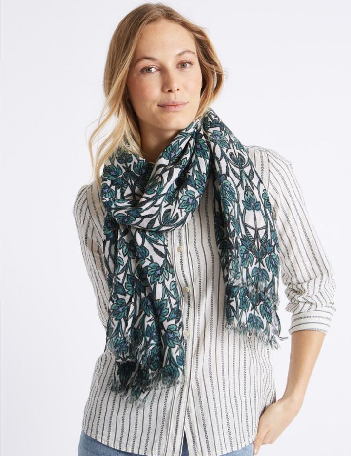 Marks & Spencer Leaf Print Scarf Green Mix