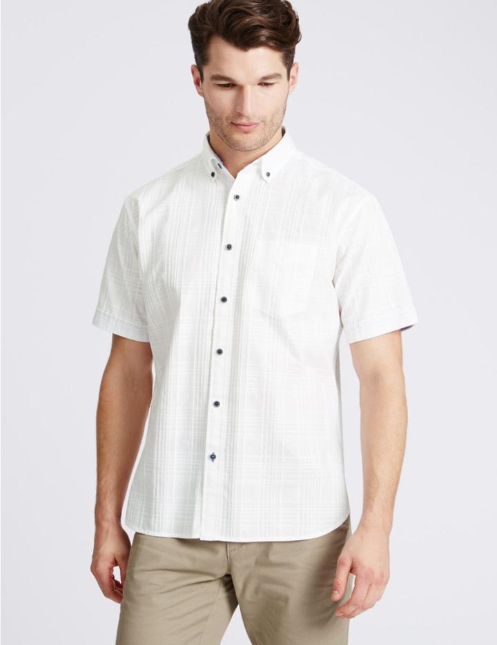 Marks & Spencer Pure Cotton Textured Shirt With Pocket White