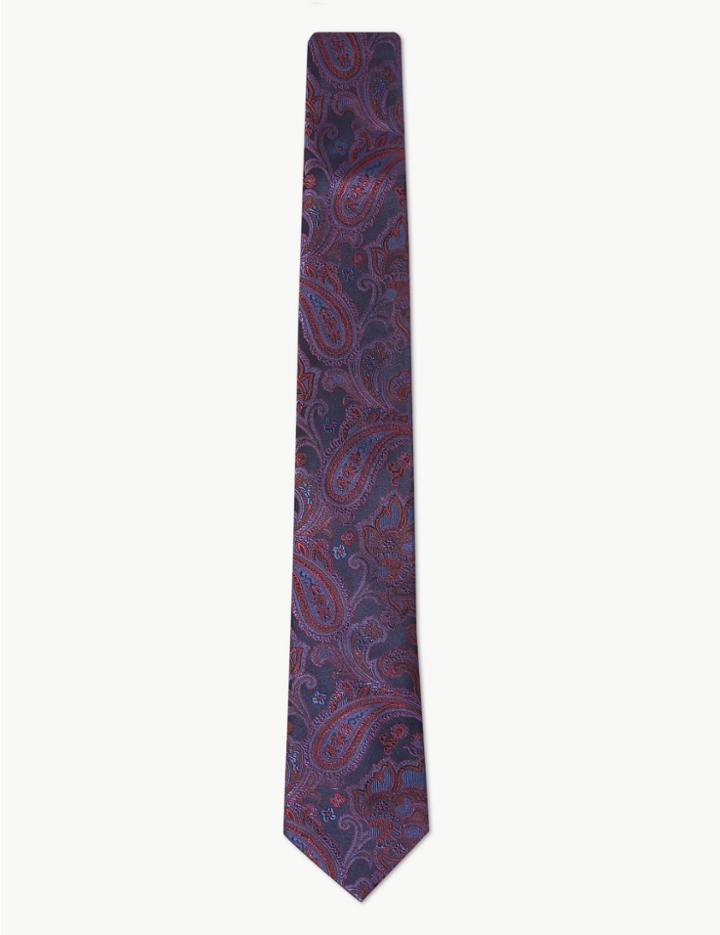 Marks & Spencer Luxury Silk Paisley Print Tie Red Mix