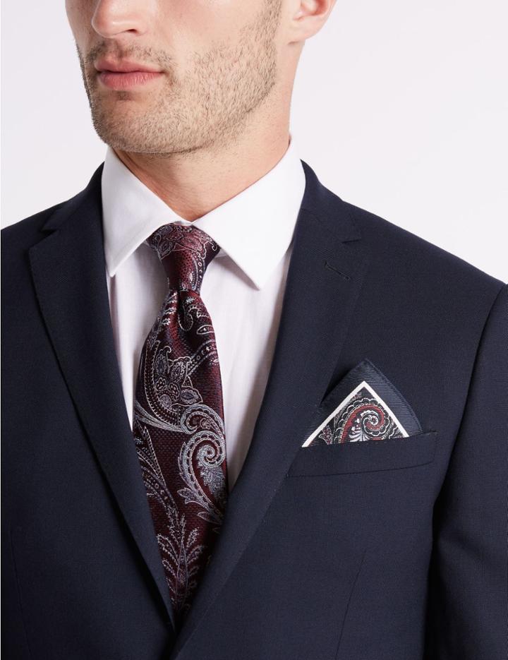 Marks & Spencer Pure Silk Paisley Print Pocket Square Burgundy Mix