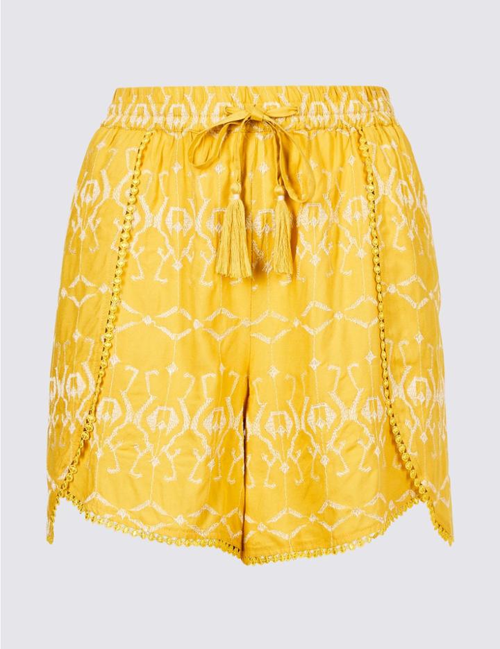 Marks & Spencer Embroidered Casual Shorts Yellow Mix