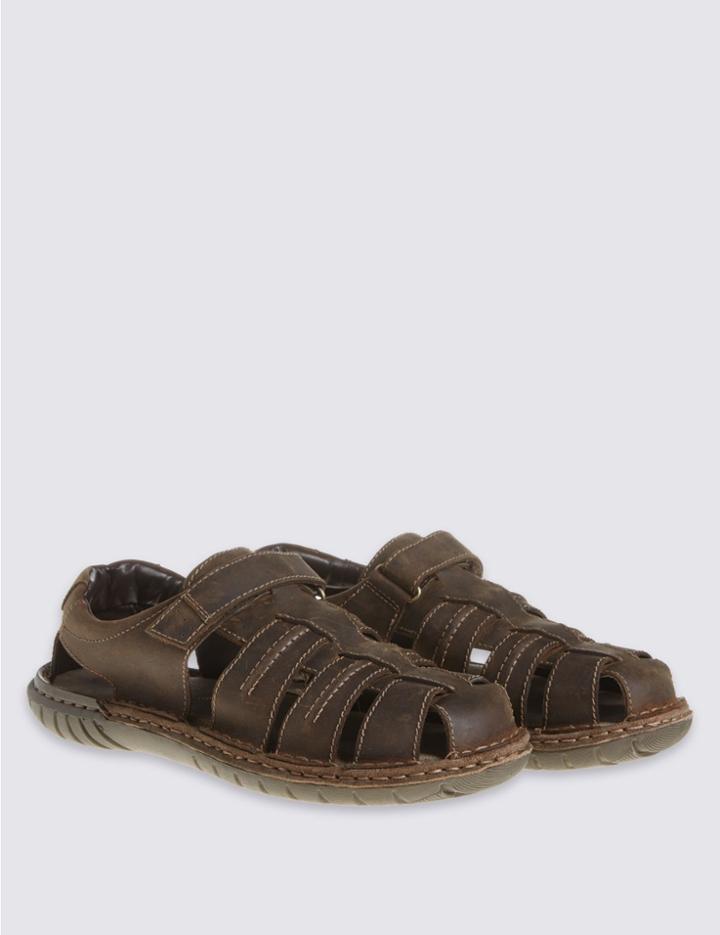 Marks & Spencer Leather Fisherman Riptape Sandals Brown
