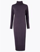 Marks & Spencer Pure Cashmere Ribbed Knitted Dress Mulberry