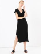 Marks & Spencer Ribbed V-neck Knitted Dress Black