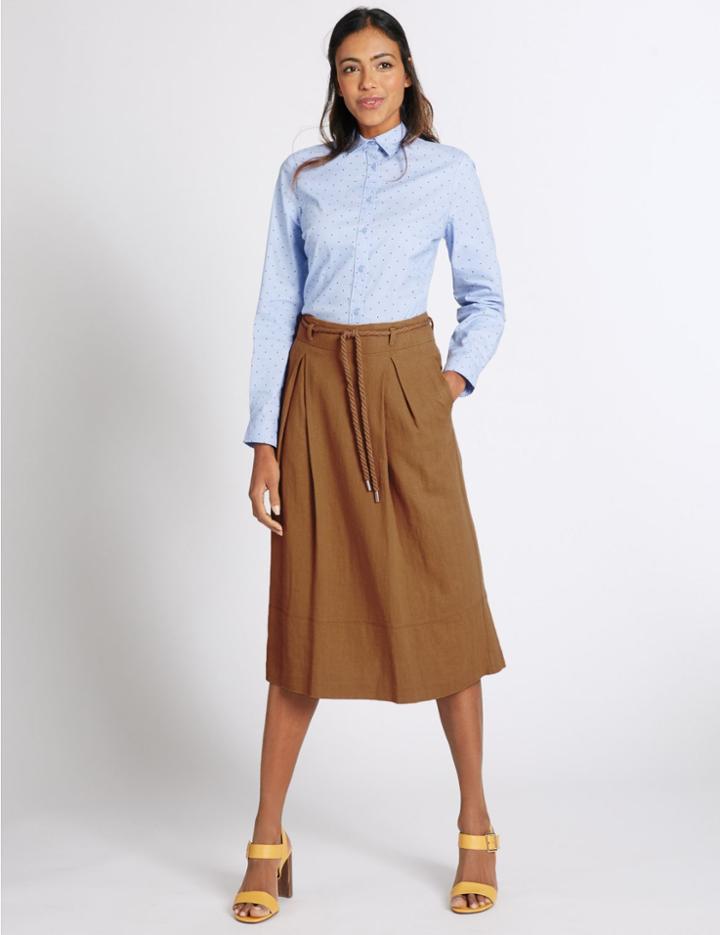 Marks & Spencer Linen Rich Belted A-line Midi Skirt Tan