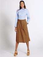 Marks & Spencer Linen Rich Belted A-line Midi Skirt Tan