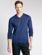 Marks & Spencer Merino Wool Rich Slim Fit Jumper With Silk Prussian
