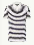 Marks & Spencer Pure Cotton Striped Polo Shirt Winter White