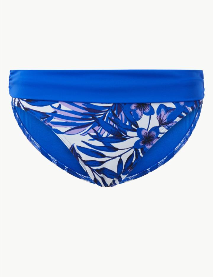 Marks & Spencer Floral Print Roll Top Bikini Bottoms Blue