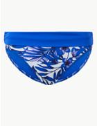 Marks & Spencer Floral Print Roll Top Bikini Bottoms Blue