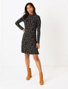 Marks & Spencer Floral Jersey Knee Length Swing Dress Black Mix