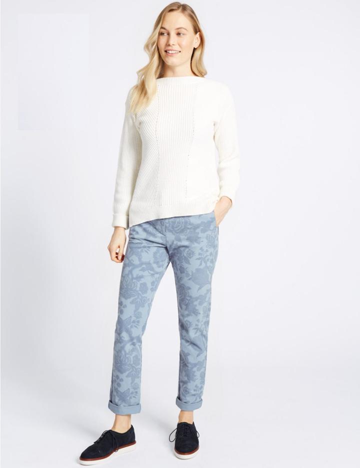 Marks & Spencer Cotton Rich Printed Chinos Blue Mix