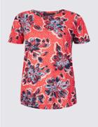 Marks & Spencer Floral Print Round Neck Short Sleeve T-shirt Red Mix