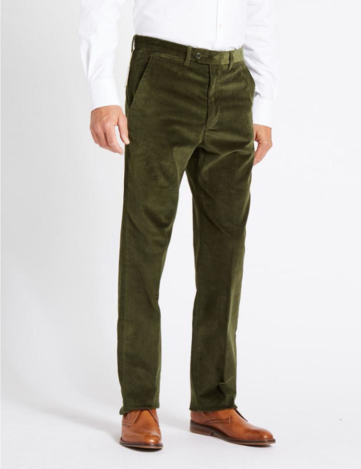 Marks & Spencer Regular Fit Super Soft Corduroy Trousers Forest Green