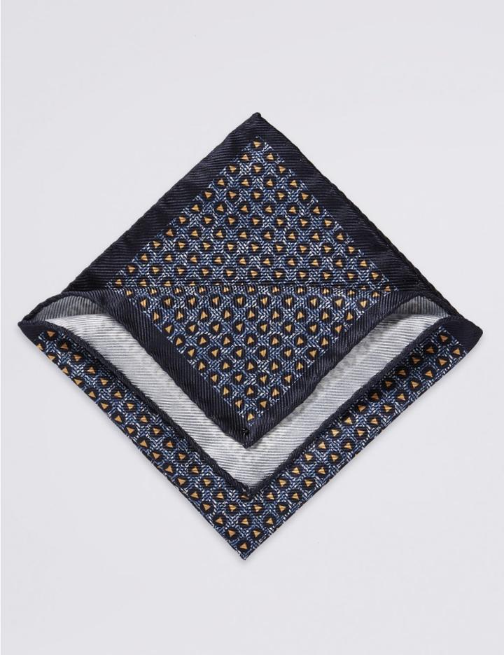 Marks & Spencer Pure Silk Printed Pocket Square Gold Mix
