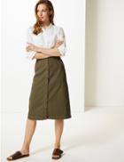 Marks & Spencer Pure Cotton A-line Midi Skirt Khaki