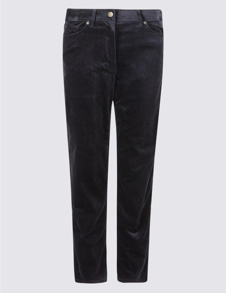 Marks & Spencer Modal Blend Ankle Grazer Straight Leg Trousers Navy