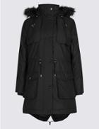 Marks & Spencer Petite Faux Fur Padded Parka With Stormwear&trade; Black