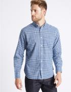 Marks & Spencer Pure Cotton Checked Oxford Shirt Navy