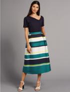 Marks & Spencer Wide Stripe A-line Midi Skirt Navy Mix