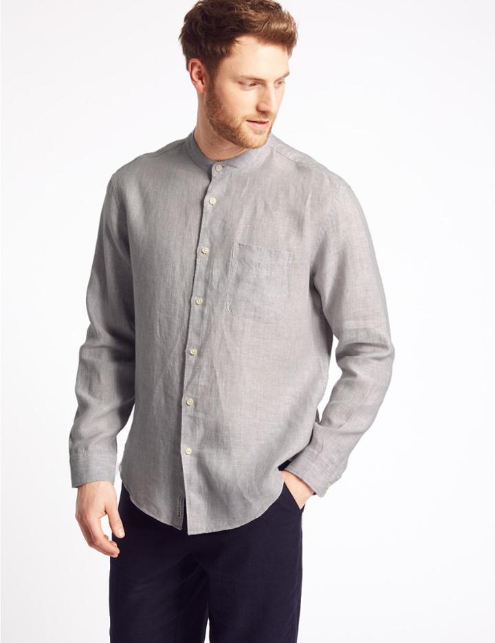 Marks & Spencer Pure Linen Shirt With Pocket Light Grey
