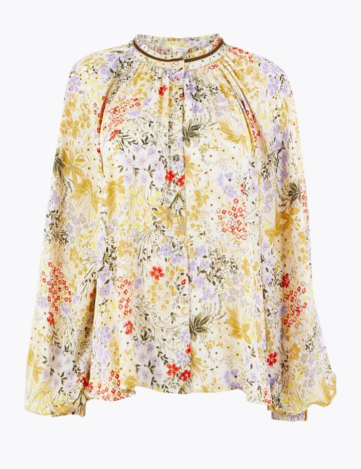 Marks & Spencer Satin Floral Print Blouse Ivory Mix