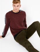 Marks & Spencer Cotton Rich Side Stripe Crew Neck Jumper Rust Mix