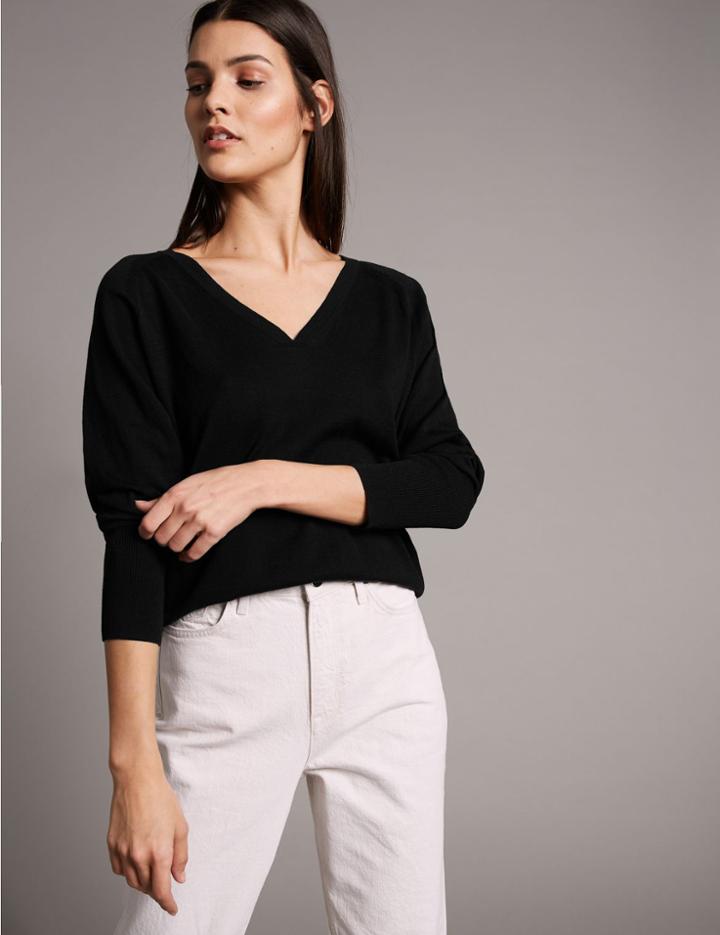 Marks & Spencer Silk Rich V-neck Batwing Sleeve Jumper Black