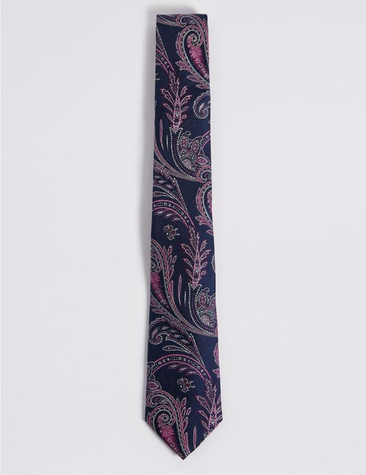 Marks & Spencer Pure Silk Textured Tie Pale Pink Mix