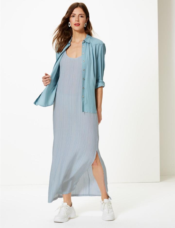 Marks & Spencer Striped Shift Maxi Dress Navy Mix