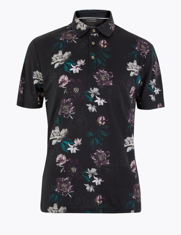 Marks & Spencer Supima Cotton Printed Polo Shirt Black