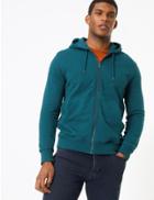Marks & Spencer Cotton Zip Through Hoodie Dark Turquoise