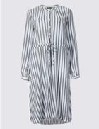 Marks & Spencer Striped Long Sleeve Tunic Midi Dress Grey Mix