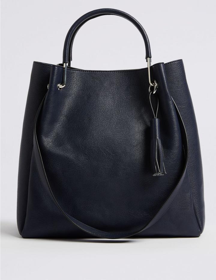 Marks & Spencer Faux Leather Double Handle Shoulder Bag Navy