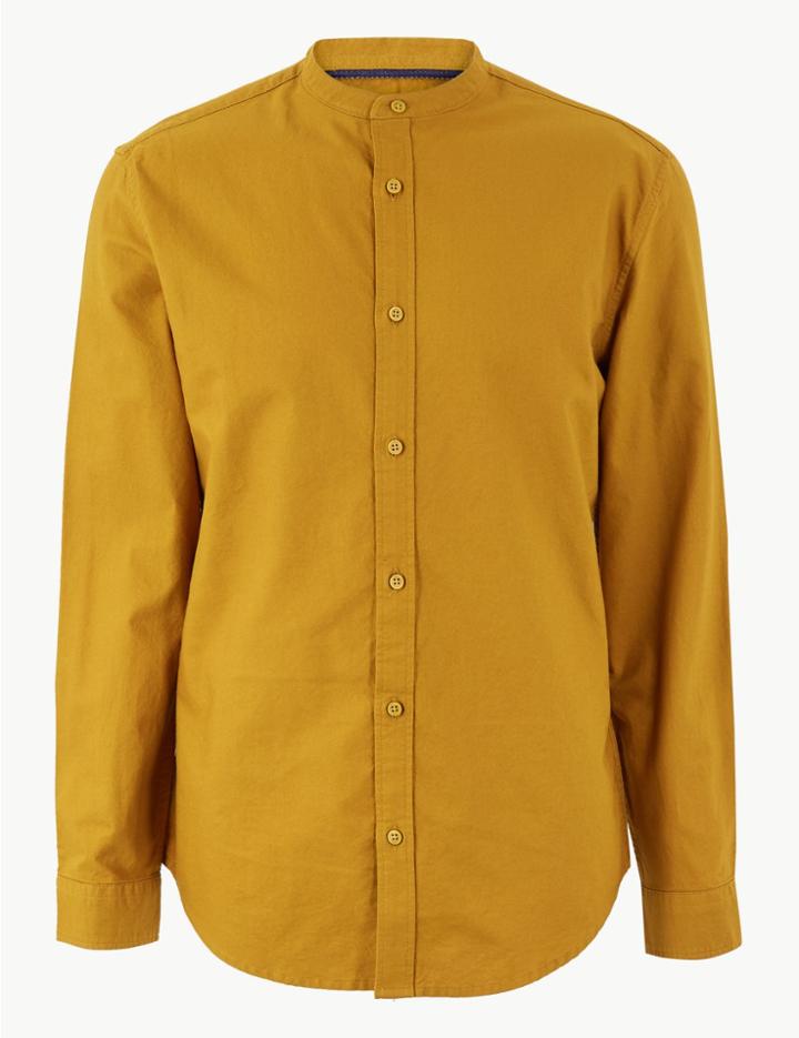 Marks & Spencer Pure Cotton Grandad Oxford Shirt Mustard