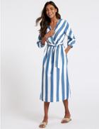 Marks & Spencer Pure Cotton Striped Wrap Midi Dress Navy Mix