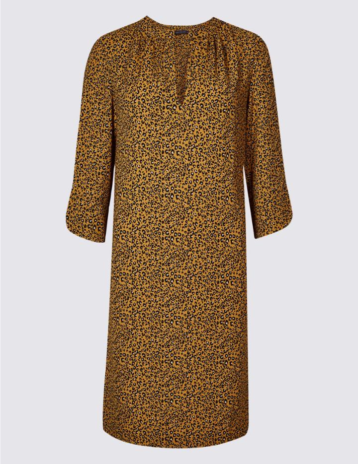 Marks & Spencer Satin Animal Print Shift Dress Yellow Mix