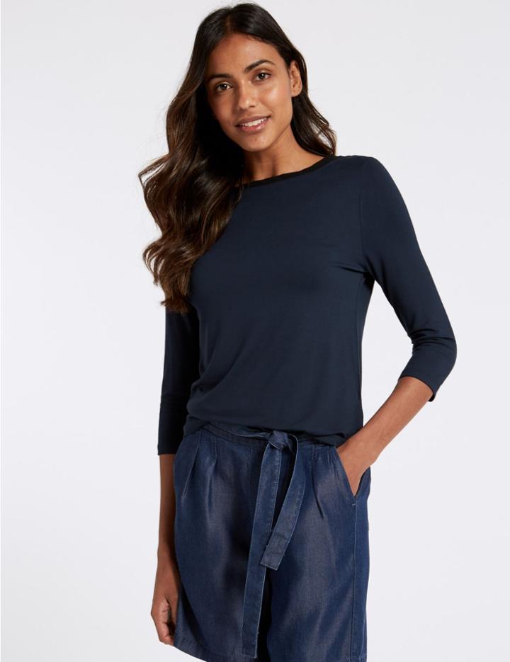 Marks & Spencer Slash Neck Long Sleeve Top Navy