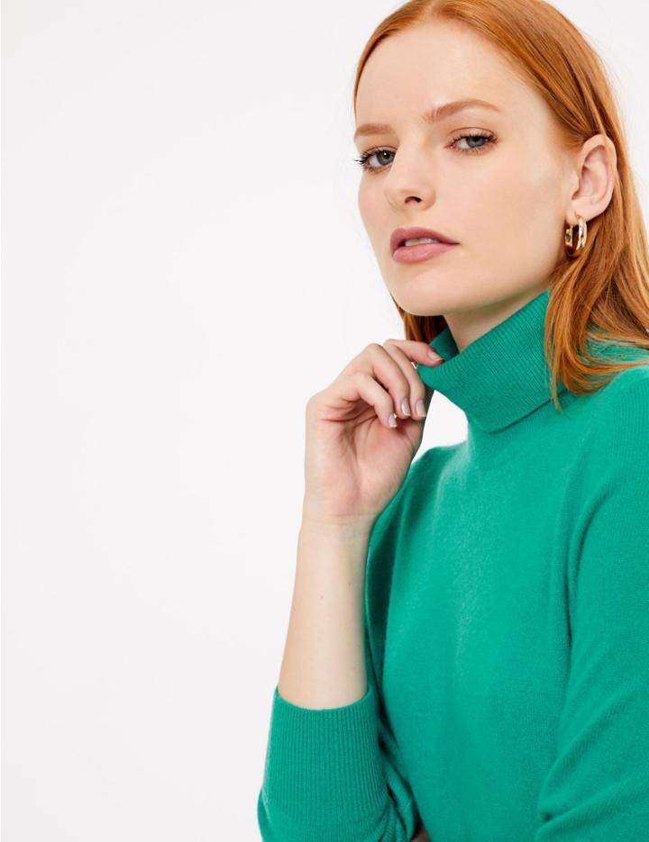 Marks & Spencer Pure Cashmere Roll Neck Jumper Rich Aqua